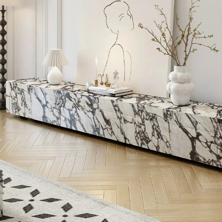 Elegant Sintered Stone & Solid Wood TV Stand - Modern Marble Design for Stylish Living Spaces hny-5229