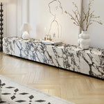 Elegant Sintered Stone & Solid Wood TV Stand - Modern Marble Design for Stylish Living Spaces hny-5229