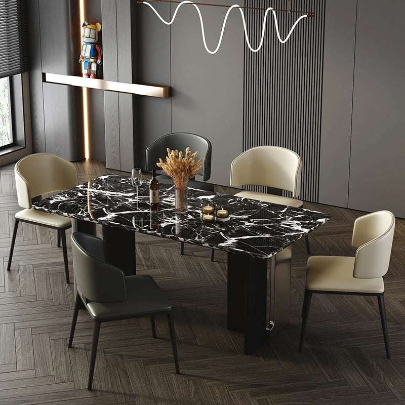 Stylish Sintered Stone Dining Table with Stainless Steel Legs - Modern Multi-Layer Design for Elegant Dining Spaces hny-5230