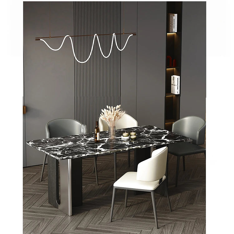 Stylish Sintered Stone Dining Table with Stainless Steel Legs - Modern Multi-Layer Design for Elegant Dining Spaces hny-5230
