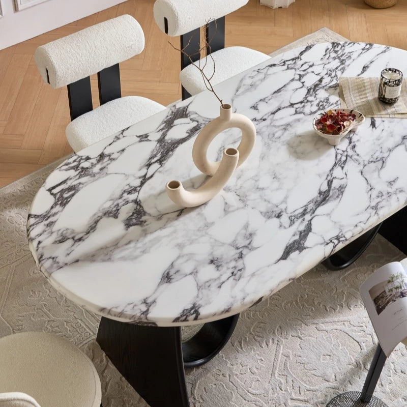 Elegant Sintered Stone Dining Table with Multi-Layer Board - Modern Oval Design for Stylish Dining Spaces hny-5235