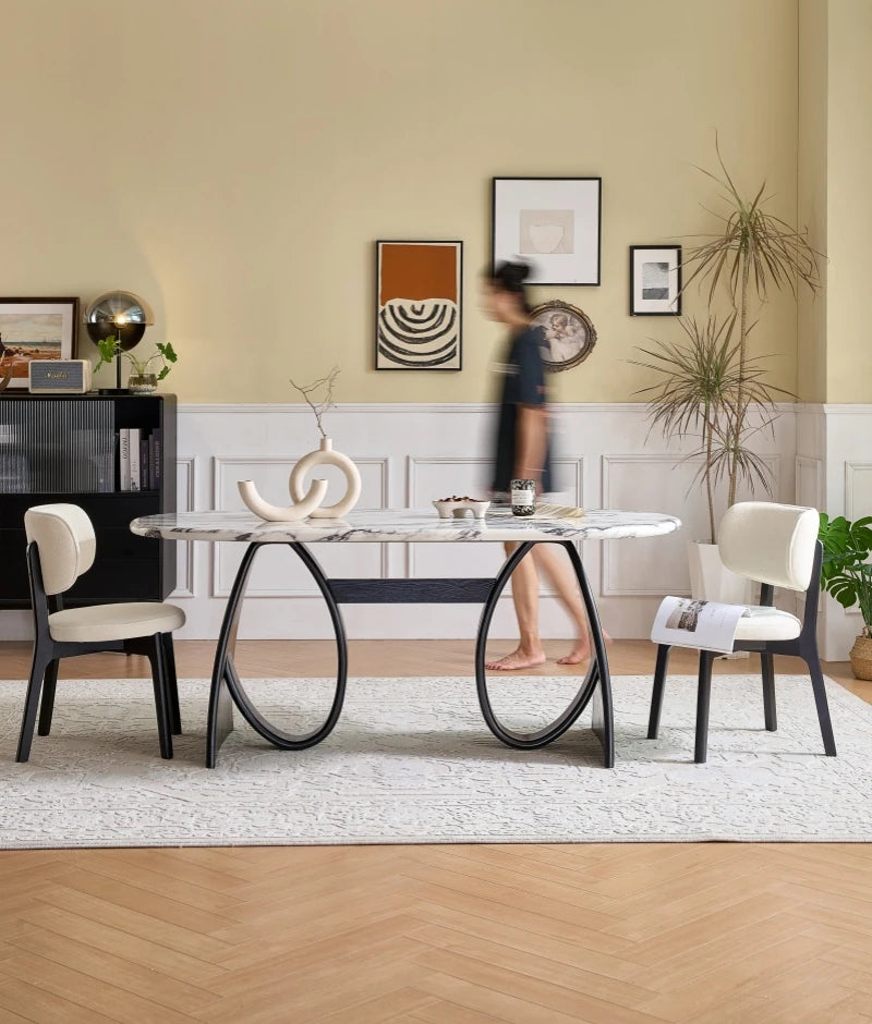 Elegant Sintered Stone Dining Table with Multi-Layer Board - Modern Oval Design for Stylish Dining Spaces hny-5235