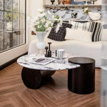 Elegant Round Coffee Table in Sintered Stone with Modern Black Accents - Perfect for Stylish Living Rooms hny-5236