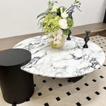 Elegant Round Coffee Table in Sintered Stone with Modern Black Accents - Perfect for Stylish Living Rooms hny-5236