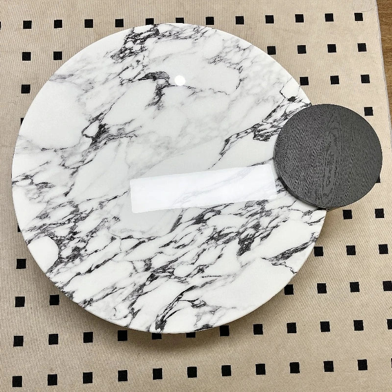 Elegant Round Coffee Table in Sintered Stone with Modern Black Accents - Perfect for Stylish Living Rooms hny-5236
