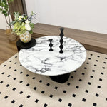 Elegant Round Coffee Table in Sintered Stone with Modern Black Accents - Perfect for Stylish Living Rooms hny-5236