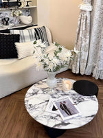 Elegant Round Coffee Table in Sintered Stone with Modern Black Accents - Perfect for Stylish Living Rooms hny-5236