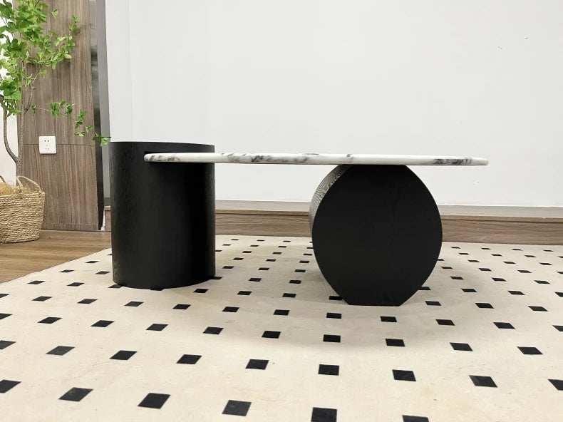 Elegant Round Coffee Table in Sintered Stone with Modern Black Accents - Perfect for Stylish Living Rooms hny-5236
