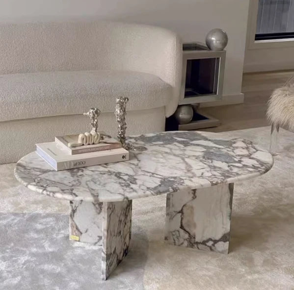 Elegant Sintered Stone Coffee Table - Chic Oval Design for Modern Living Rooms hny-5237