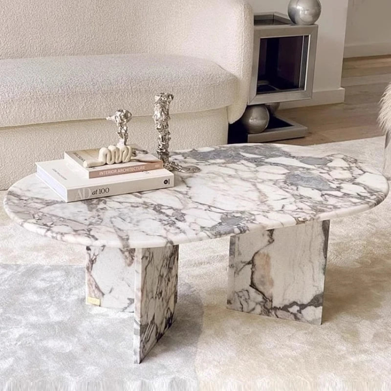 Elegant Sintered Stone Coffee Table - Chic Oval Design for Modern Living Rooms hny-5237
