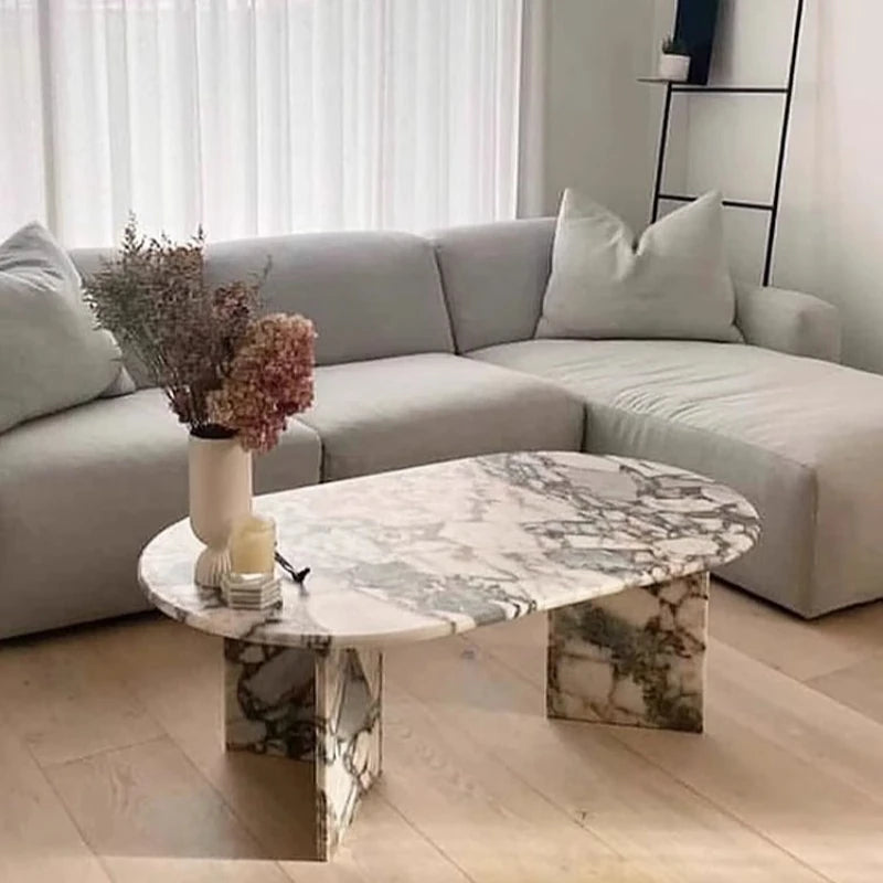 Elegant Sintered Stone Coffee Table - Chic Oval Design for Modern Living Rooms hny-5237