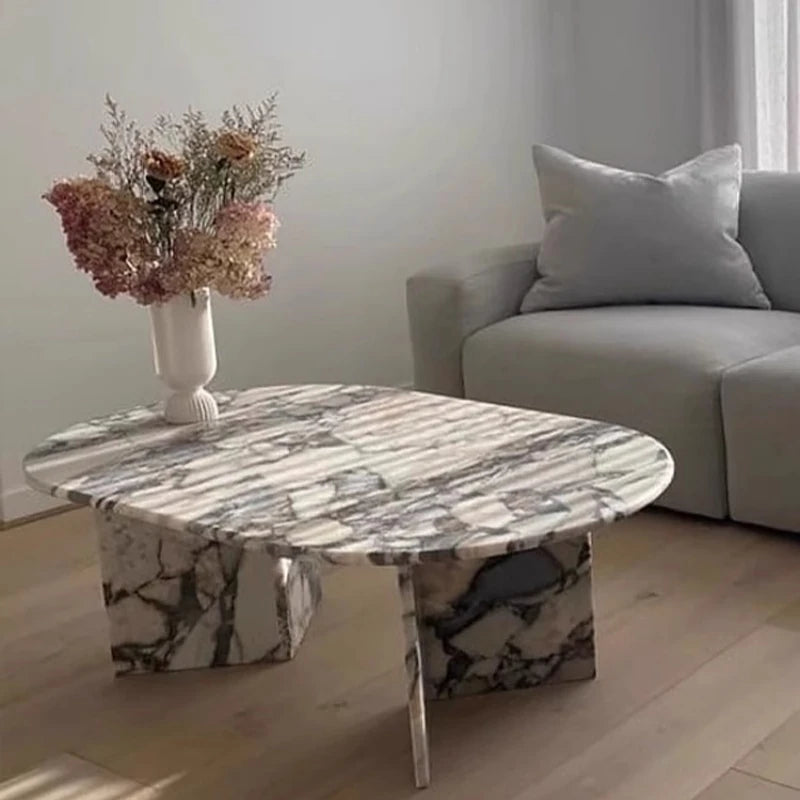 Elegant Sintered Stone Coffee Table - Chic Oval Design for Modern Living Rooms hny-5237