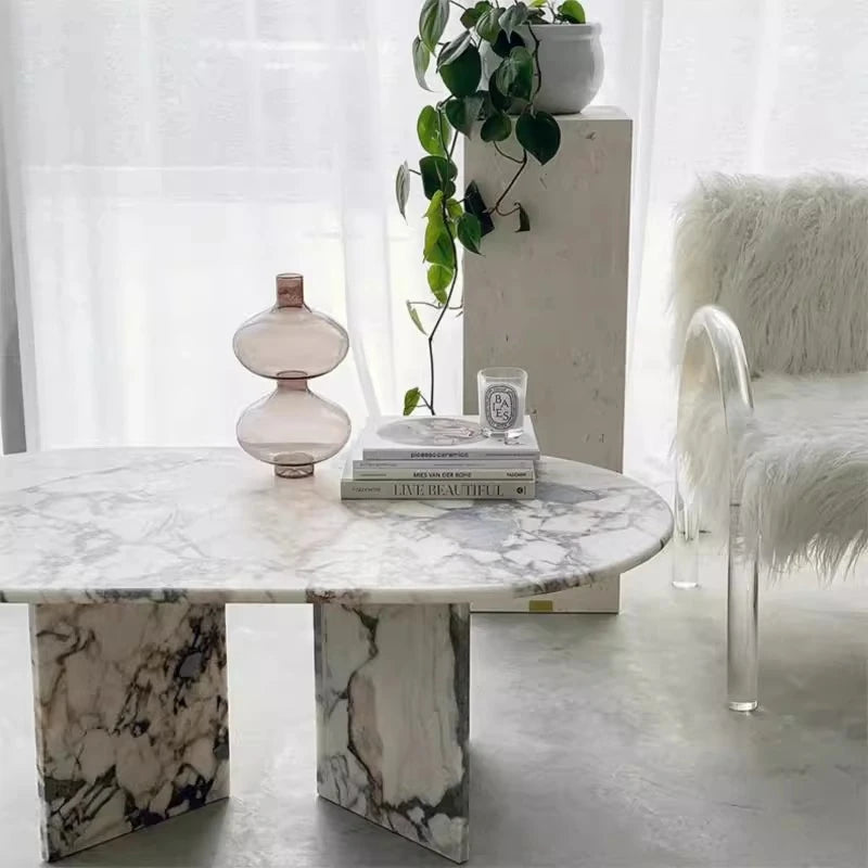 Elegant Sintered Stone Coffee Table - Chic Oval Design for Modern Living Rooms hny-5237