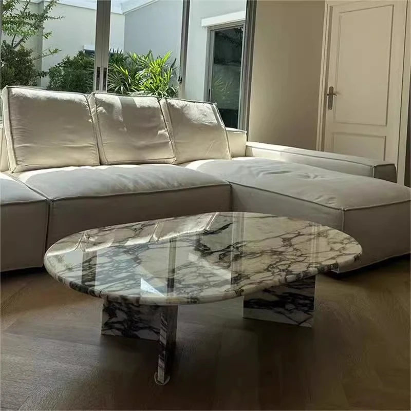 Elegant Sintered Stone Coffee Table - Chic Oval Design for Modern Living Rooms hny-5237