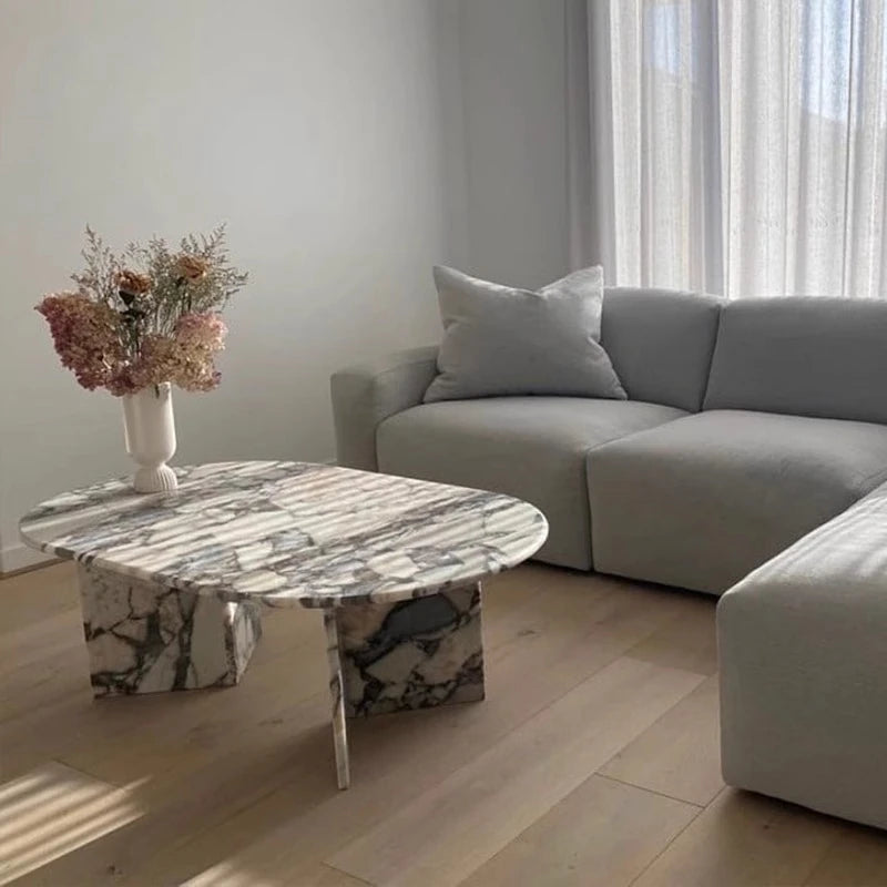 Elegant Sintered Stone Coffee Table - Chic Oval Design for Modern Living Rooms hny-5237