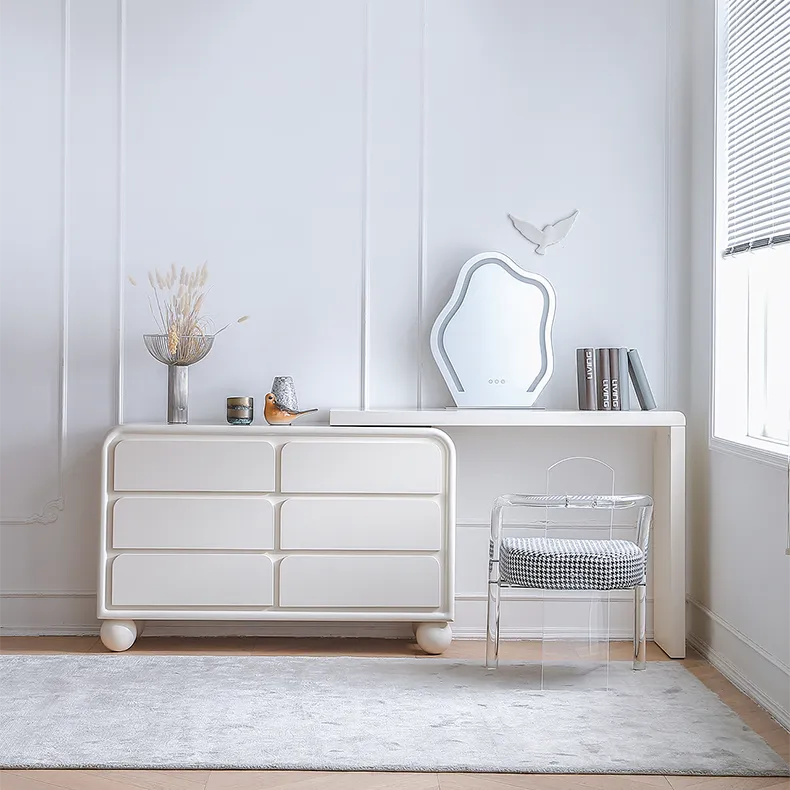 Elegant Oak Pine Vanity Desk with Mirror and Storage Drawers for Modern Bedrooms hqlw-4017