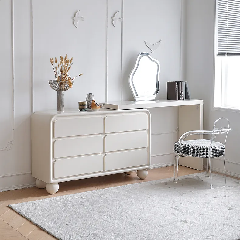 Elegant Oak Pine Vanity Desk with Mirror and Storage Drawers for Modern Bedrooms hqlw-4017