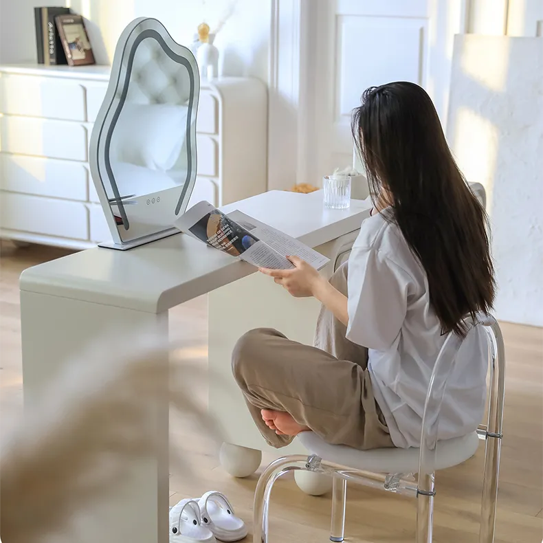 Elegant Oak Pine Vanity Desk with Mirror and Storage Drawers for Modern Bedrooms hqlw-4017