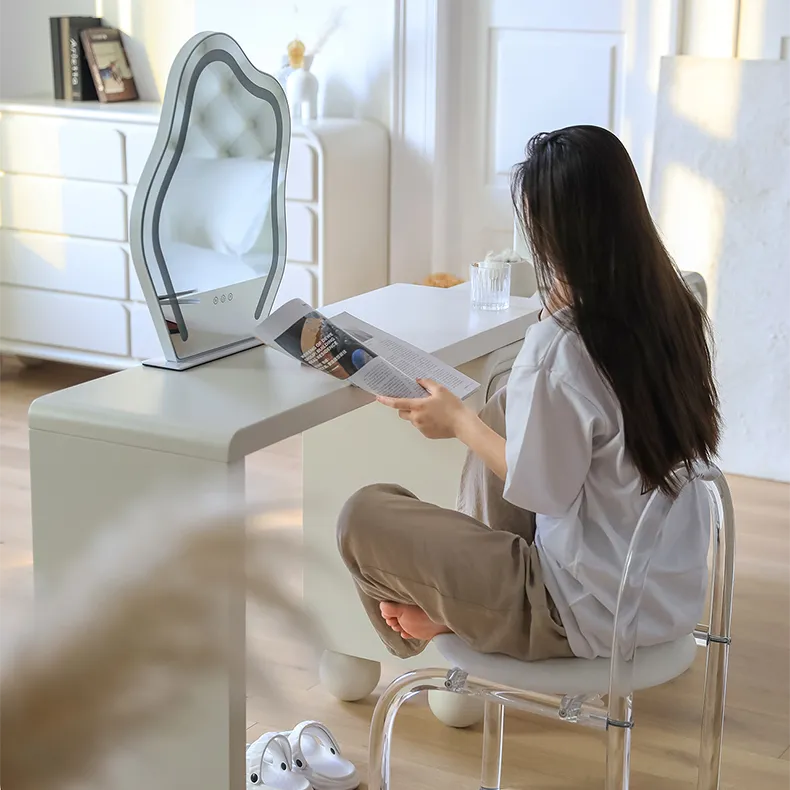 Modern Oak Pine Makeup Vanity with Storage Drawers and Unique Mirror Design hqlw-4028