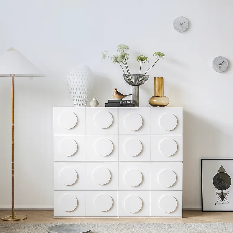 Modern Pine Multi-layer Nightstand with Unique Geometric Design - White Finish hqlw-4035