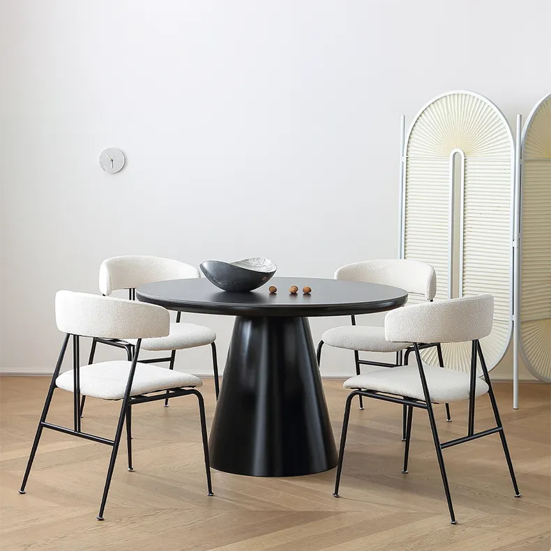 Modern Round Dining Table – Ceramic & Stainless Steel with Sleek Density Board Finish hqlw-4043