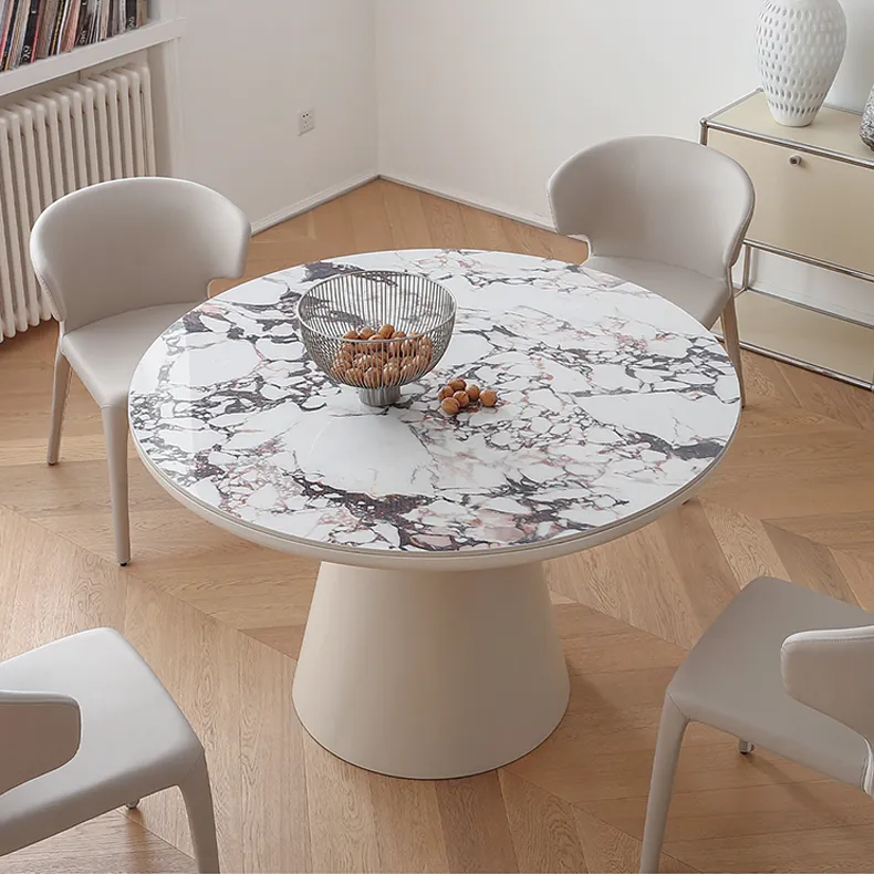 Modern Round Dining Table – Ceramic & Stainless Steel with Sleek Density Board Finish hqlw-4043