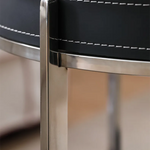 Modern Black Synthetic Leather & Stainless Steel Side Table - Stylish Round Design with Handles and Wheels hqlw-4044