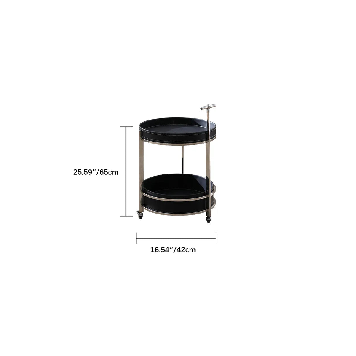 Modern Black Synthetic Leather & Stainless Steel Side Table - Stylish Round Design with Handles and Wheels hqlw-4044