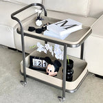 Stylish Stainless Synthetic Leather Tea Table with Wheels – Elegant Multi-Level Serving Cart for Modern Living Spaces hqy-5201