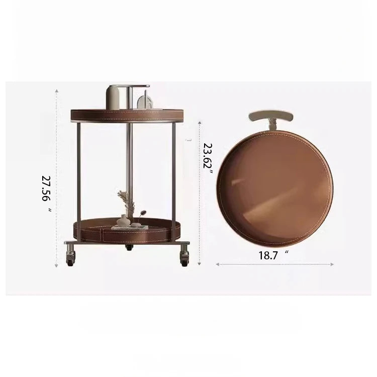 Stylish Stainless Synthetic Leather Tea Table with Wheels – Elegant Multi-Level Serving Cart for Modern Living Spaces hqy-5201