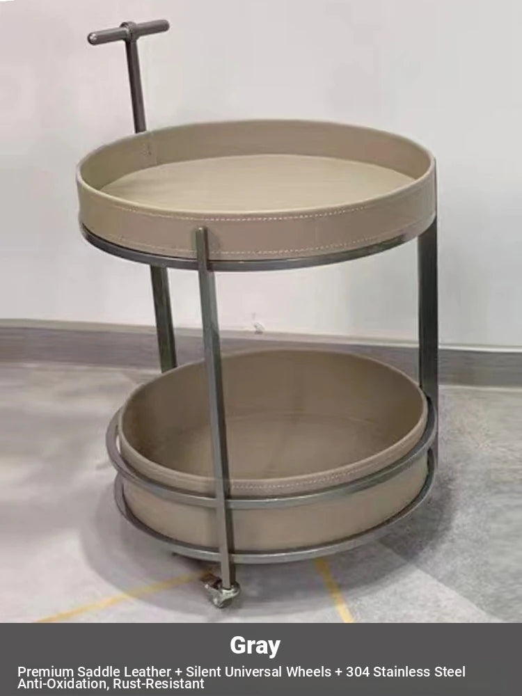 Stylish Stainless Synthetic Leather Tea Table on Wheels - Modern Console with Elegant Design for Living Room Decor hqy-5203