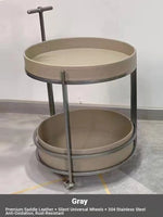 Stylish Stainless Synthetic Leather Tea Table on Wheels - Modern Console with Elegant Design for Living Room Decor hqy-5203