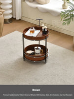 Stylish Stainless Synthetic Leather Tea Table on Wheels - Modern Console with Elegant Design for Living Room Decor hqy-5203
