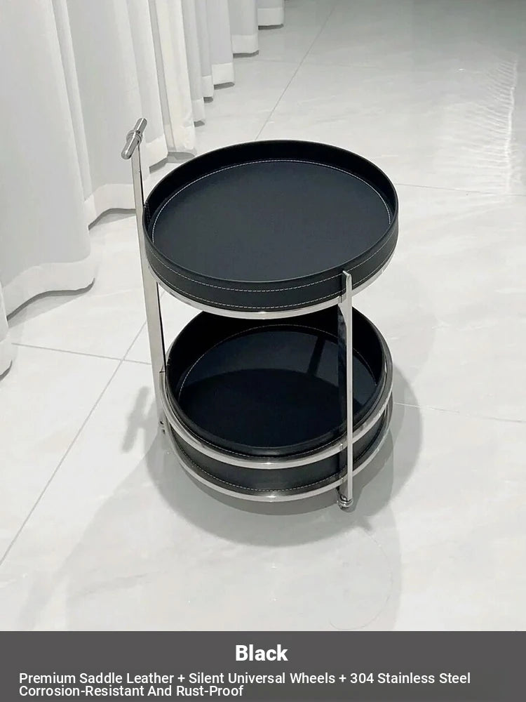 Stylish Stainless Synthetic Leather Tea Table on Wheels - Modern Console with Elegant Design for Living Room Decor hqy-5203