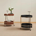 Stylish Stainless Synthetic Leather Tea Table on Wheels - Modern Console with Elegant Design for Living Room Decor hqy-5203