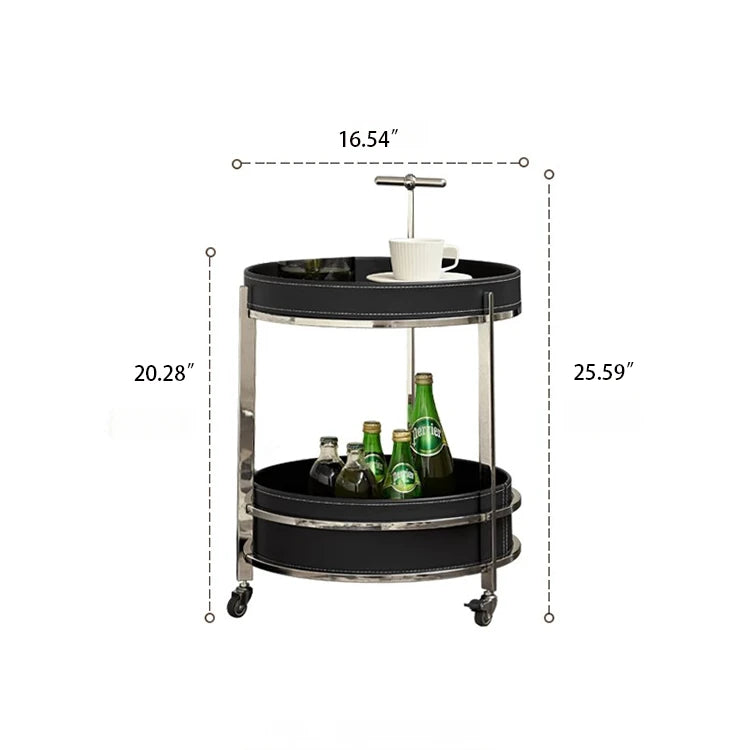 Stylish Stainless Synthetic Leather Tea Table on Wheels - Modern Console with Elegant Design for Living Room Decor hqy-5203