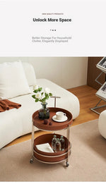 Stylish Stainless Synthetic Leather Tea Table on Wheels - Modern Console with Elegant Design for Living Room Decor hqy-5203