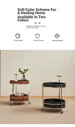 Stylish Stainless Synthetic Leather Tea Table on Wheels - Modern Console with Elegant Design for Living Room Decor hqy-5203