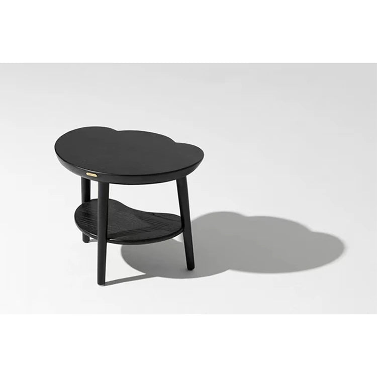 Chic Black Ash Wood Side Table with Unique Cloud Design and Lower Shelf hrn-5253