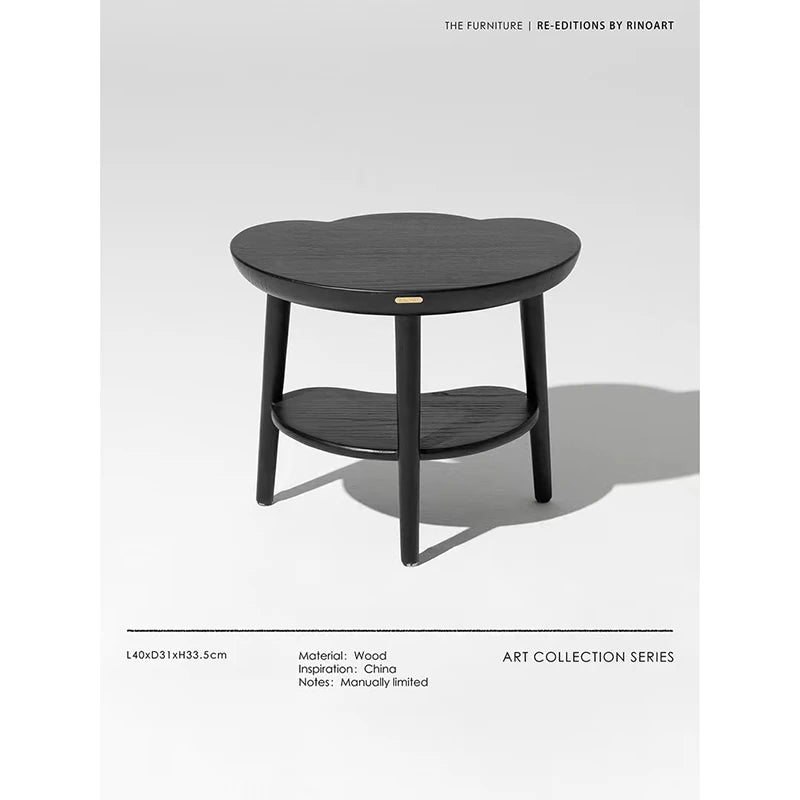 Chic Black Ash Wood Side Table with Unique Cloud Design and Lower Shelf hrn-5253