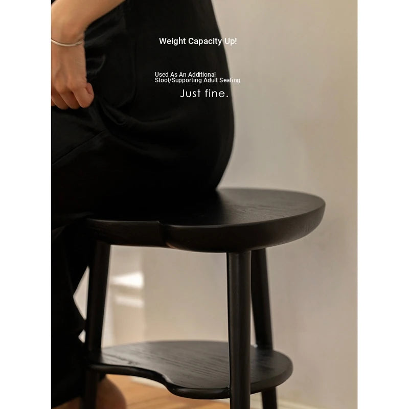 Chic Black Ash Wood Side Table with Unique Cloud Design and Lower Shelf hrn-5253