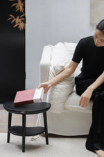 Chic Black Ash Wood Side Table with Unique Cloud Design and Lower Shelf hrn-5253