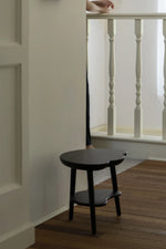 Chic Black Ash Wood Side Table with Unique Cloud Design and Lower Shelf hrn-5253