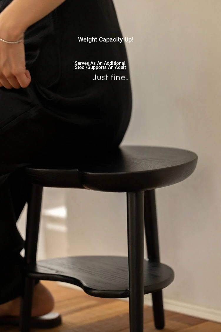 Chic Black Ash Wood Side Table with Unique Cloud Design and Lower Shelf hrn-5253