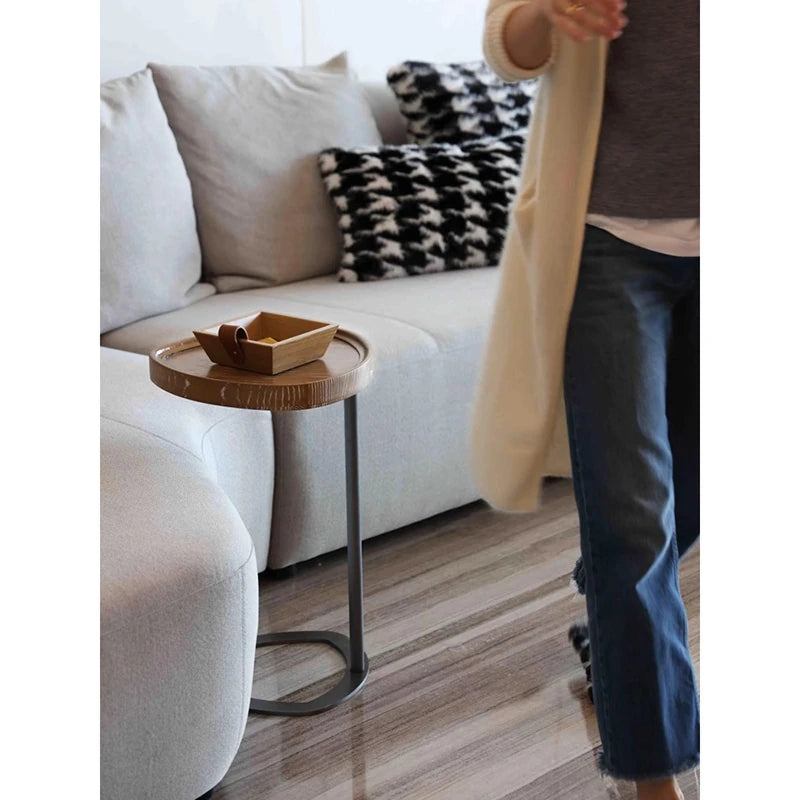 Stylish Ash Wood and Steel Side Table - Modern Accent Furniture for Any Room hrn-5255