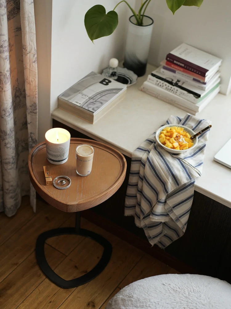 Stylish Ash Wood and Steel Side Table - Modern Accent Furniture for Any Room hrn-5255