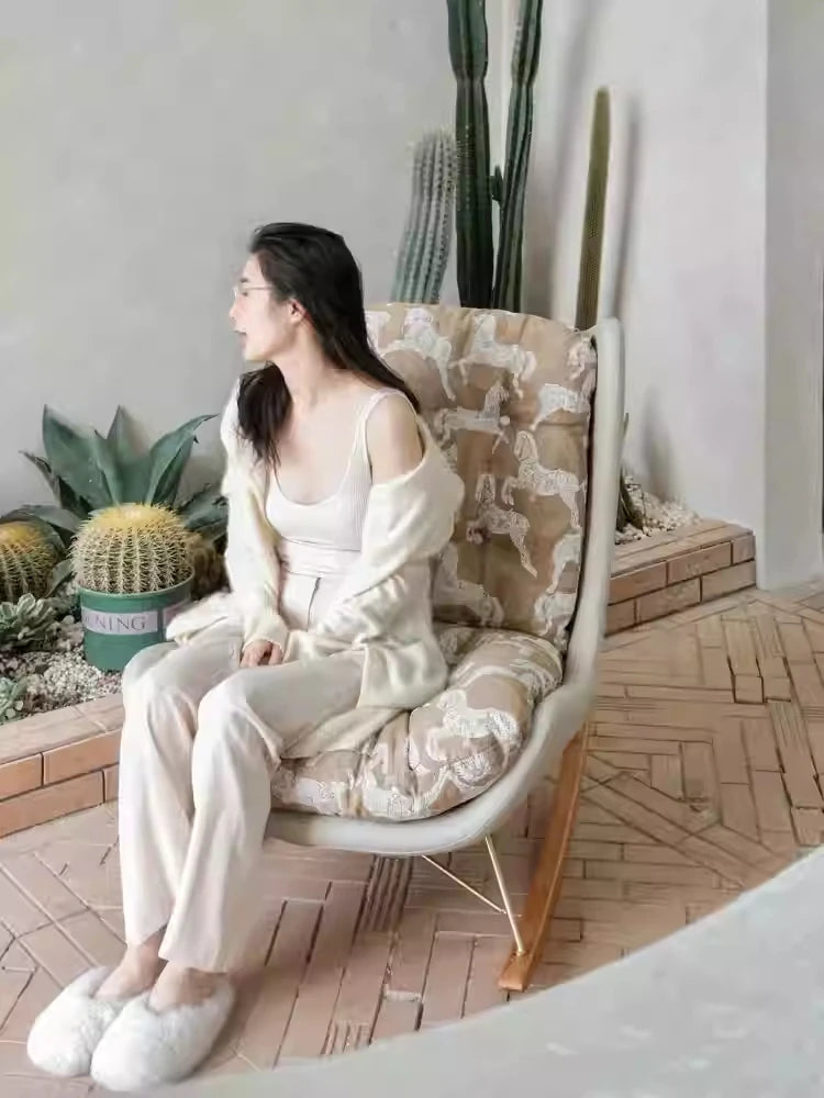 Luxurious Down & Silk Floss Rocking Chair with Beech Wood & Synthetic Leather Accent - Perfect for Stylish Relaxation hrn-5256
