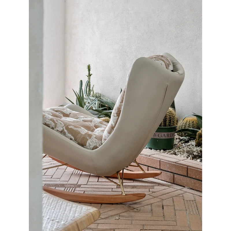 Luxurious Down & Silk Floss Rocking Chair with Beech Wood & Synthetic Leather Accent - Perfect for Stylish Relaxation hrn-5256