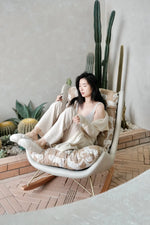 Luxurious Down & Silk Floss Rocking Chair with Beech Wood & Synthetic Leather Accent - Perfect for Stylish Relaxation hrn-5256