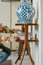 Stylish Rubber Wood Side Table with Synthetic Leather Accents – Perfect for Any Space! hrn-5258